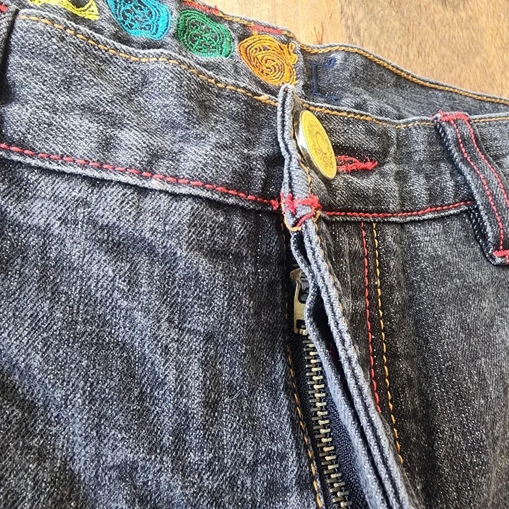 Coogi Shorts Mens 38 Gray Denim Bermuda Embroidered Logo Hip Hop Colorful